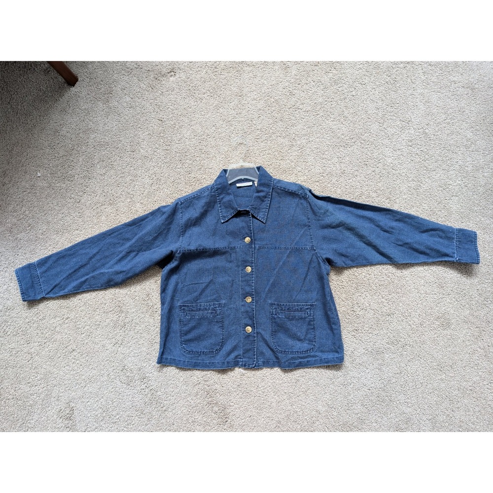 Cherokee Women's XL Linen Cotton Utility Jacket Blue Chore Coat Button Up Y2K